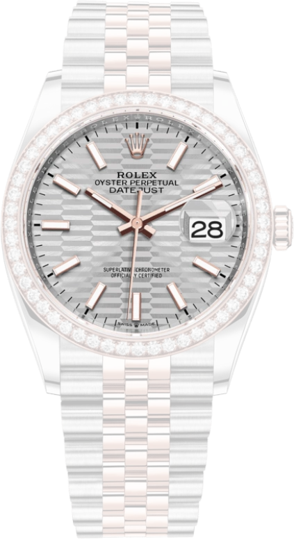 Rolex,Datejust 36 36mm,36mm,Rose Gold,Stainless Steel,Silver,Automatic,Day,70hours,126281RBR,126281RBR-0021
