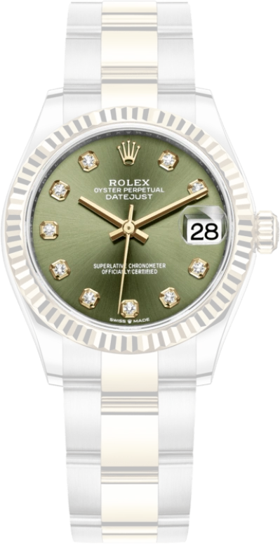 Rolex,Datejust 31 31mm,31mm,Yellow Gold,Stainless Steel,Green,Automatic,Day,55hours,278273,278273-0029