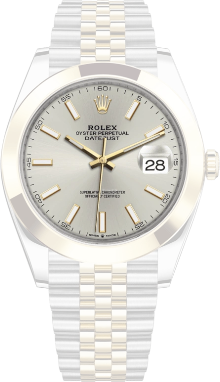 Rolex,Datejust 41 41mm,41mm,Yellow Gold,Stainless Steel,Silver,Automatic,Day,70hours,126303,126303-0002