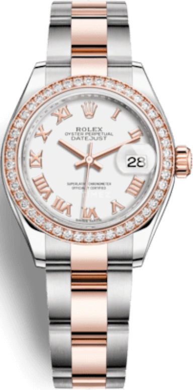 Rolex,Lady-Datejust 28mm,28mm,Rose Gold,Stainless Steel,White,Automatic,Day,55hours,279381RBR,279381RBR-0022