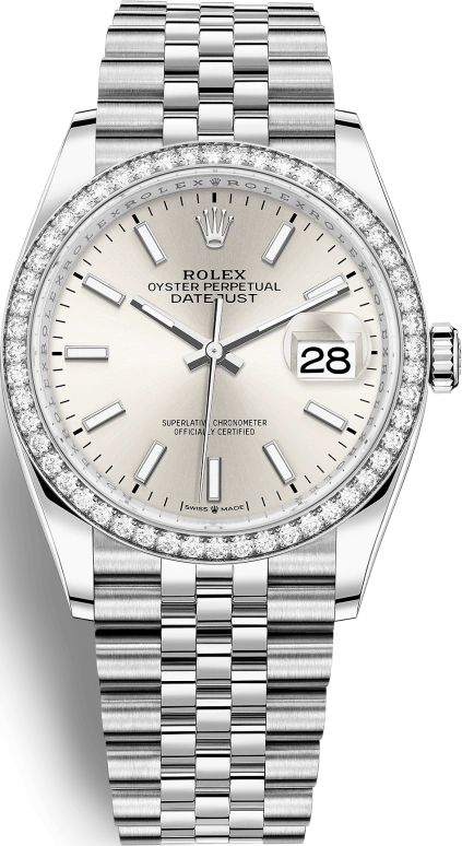 Rolex,Datejust 36 36mm,36mm,White Gold,Stainless Steel,Silver,Automatic,Day,70hours,126284RBR,126284RBR-0005