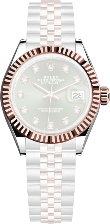 Rolex,Lady-Datejust 28mm,28mm,Rose Gold,Stainless Steel,Green,Automatic,Day,55hours,279171,279171-0007