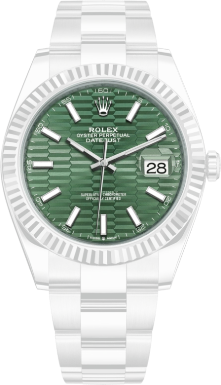 Rolex,Datejust 41 41mm,41mm,White Gold,Stainless Steel,Green,Automatic,Day,70hours,126334,126334-0029