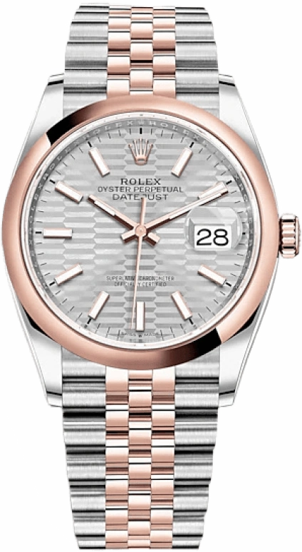 Rolex,Datejust 36 36mm,36mm,Rose Gold,Stainless Steel,Silver,Automatic,Day,70hours,126201,126201-0033