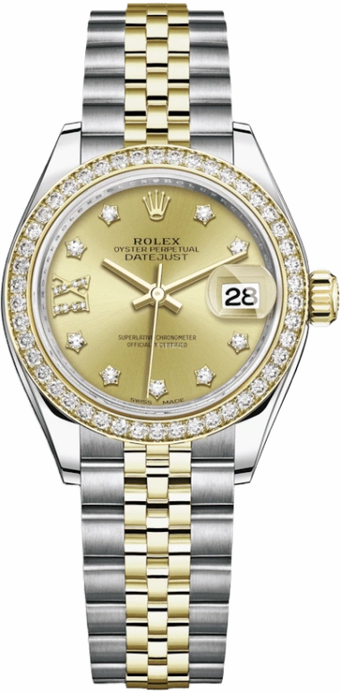 Rolex,Lady-Datejust 28mm,28mm,Yellow Gold,Stainless Steel,Champagne,Automatic,Day,55hours,279383RBR,279383RBR-0021