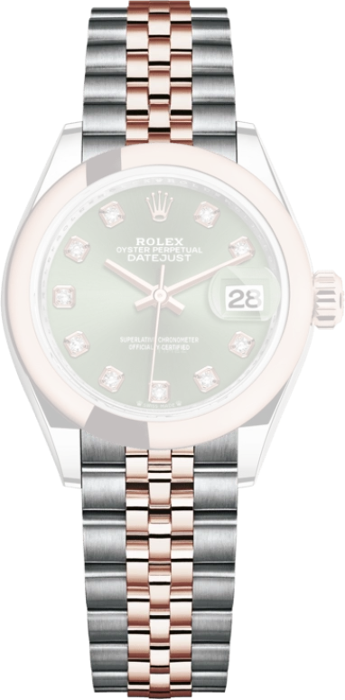 Rolex,Lady-Datejust 28mm,28mm,Rose Gold,Stainless Steel,Green,Automatic,Day,55hours,279161,279161-0007