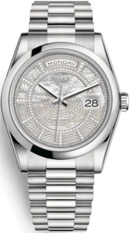 Rolex,Day-Date 36 36mm,36mm,Platinum,White,Automatic,Date,Day,118206,118206-0122