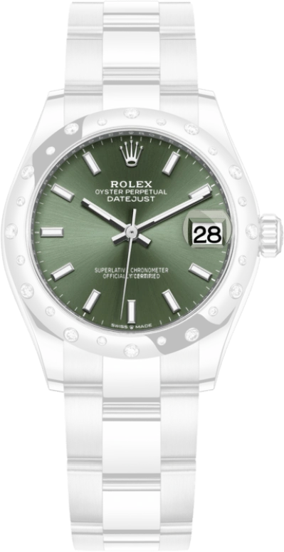 Rolex,Datejust 31 31mm,31mm,White Gold,Stainless Steel,Green,Automatic,Day,55hours,278344RBR,278344RBR-0019