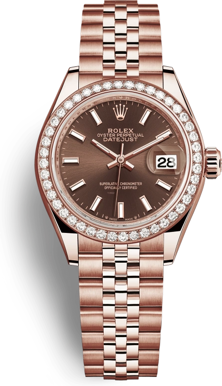 Rolex,Lady-Datejust 28mm,28mm,Rose Gold,Brown,Automatic,Day,55hours,279135RBR,279135RBR-0008