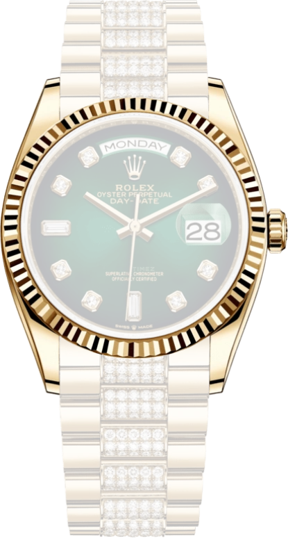 Rolex,Day-Date 36 36mm,36mm,Yellow Gold,Green,Automatic,Date,Day,128238,128238-0070
