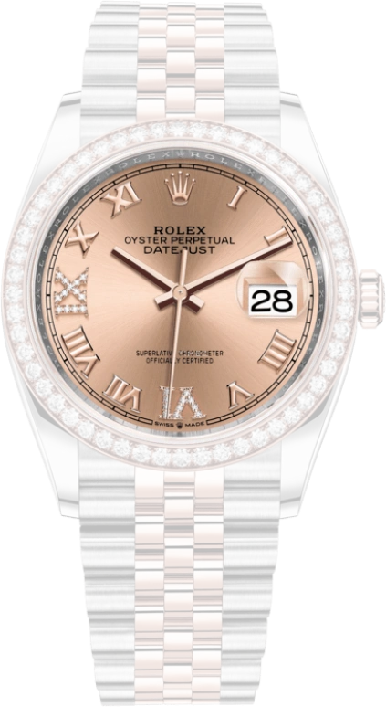 Rolex,Datejust 36 36mm,36mm,Rose Gold,Stainless Steel,Rose,Automatic,Day,70hours,126281RBR,126281RBR-0015