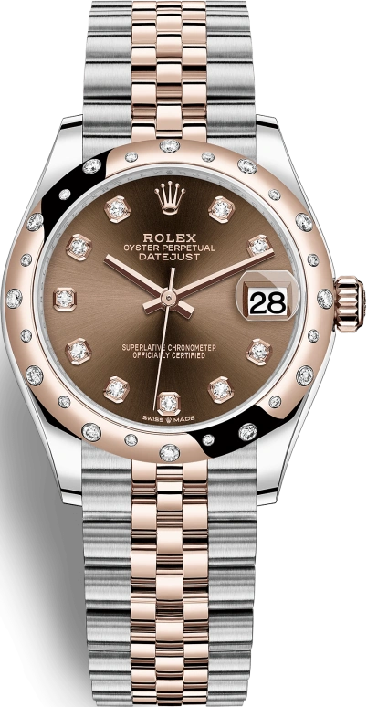 Rolex,Datejust 31 31mm,31mm,Rose Gold,Stainless Steel,Brown,Automatic,Day,55hours,278341RBR,278341RBR-0028