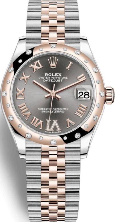 Rolex,Datejust 31 31mm,31mm,Rose Gold,Stainless Steel,Grey,Automatic,Day,55hours,278341RBR,278341RBR-0030