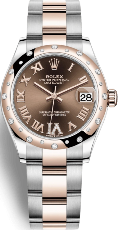 Rolex,Datejust 31 31mm,31mm,Rose Gold,Stainless Steel,Brown,Automatic,Day,55hours,278341RBR,278341RBR-0003