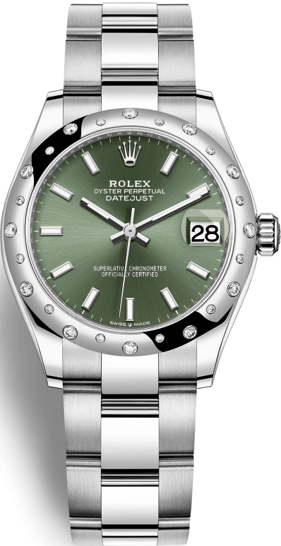 Rolex,Datejust 31 31mm,31mm,White Gold,Stainless Steel,Green,Automatic,Day,55hours,278344RBR,278344RBR-0019