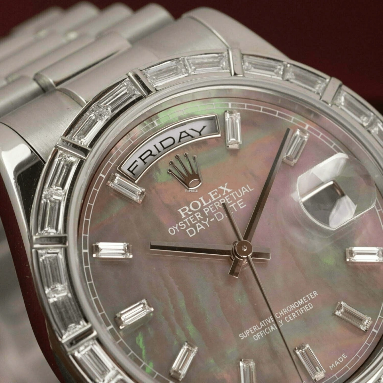 Rolex,Day-Date 36 36mm,36mm,Platinum,Black,Automatic,Date,Day,118366 MOP