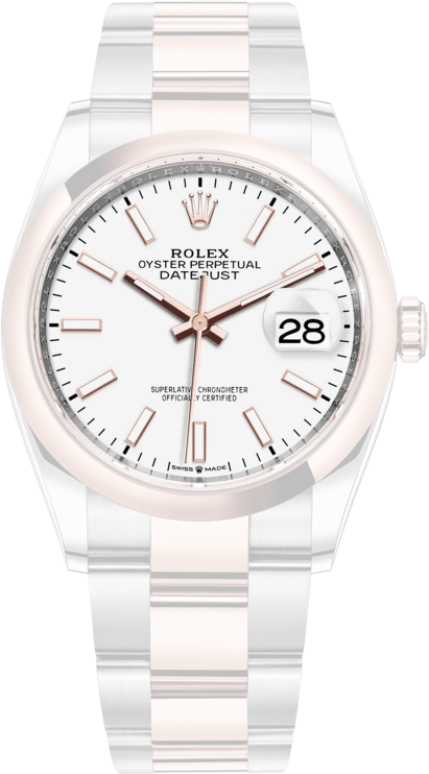Rolex,Datejust 36 36mm,36mm,Oystersteel,Everose Gold,White,Automatic,Day,70hours,126201,126201-0018