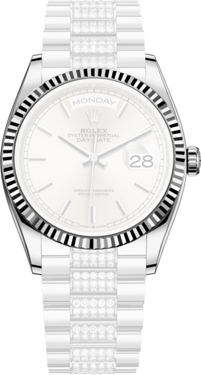 Rolex,Day-Date 36 36mm,36mm,White Gold,Silver,Automatic,Date,Day,128239,128239-0025