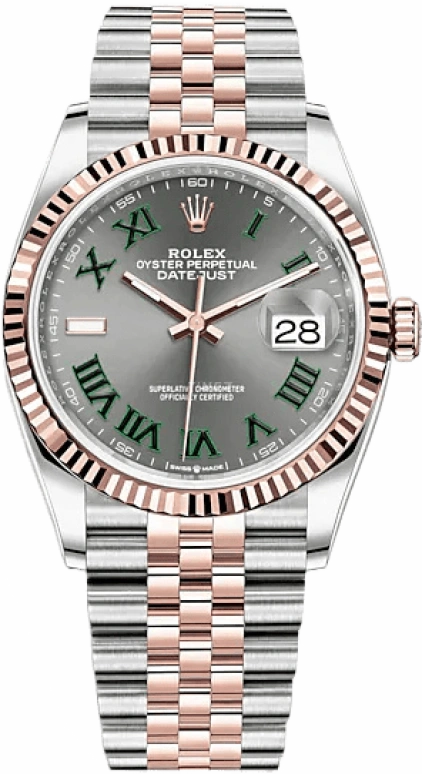 Rolex,Datejust 36 36mm,36mm,Rose Gold,Stainless Steel,Grey,Automatic,Day,70hours,126231,126231-0029