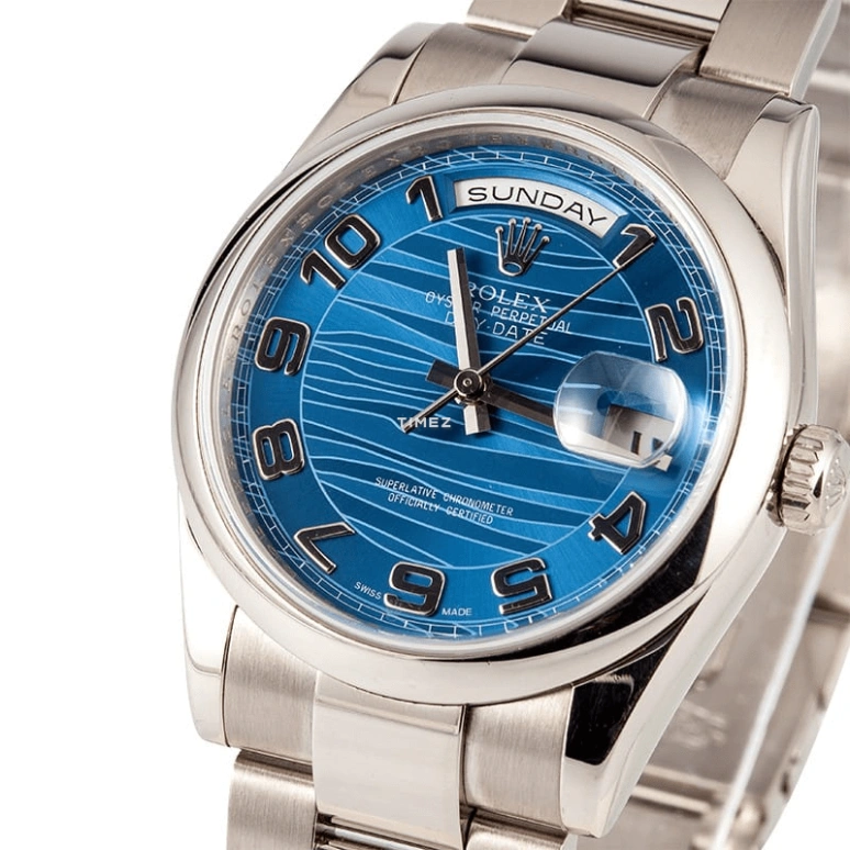 Rolex,Day-Date 36 36mm,36mm,White Gold,Blue,Automatic,Date,Day,118209,118209-Blue Wave