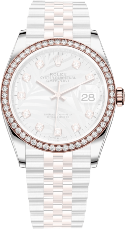 Rolex,Datejust 36 36mm,36mm,Rose Gold,Stainless Steel,Silver,Automatic,Day,70hours,126281RBR,126281RBR-0025