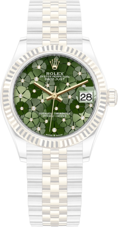 Rolex,Datejust 31 31mm,31mm,Yellow Gold,Stainless Steel,Green,Automatic,Day,55hours,278273,278273-0032