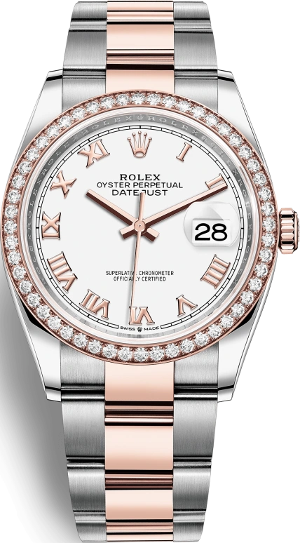 Rolex,Datejust 36 36mm,36mm,Rose Gold,Stainless Steel,White,Automatic,Day,70hours,126281RBR,126281RBR-0004