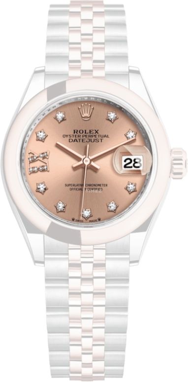 Rolex,Lady-Datejust 28mm,28mm,Rose Gold,Stainless Steel,Pink,Automatic,Day,55hours,279161,279161-0027