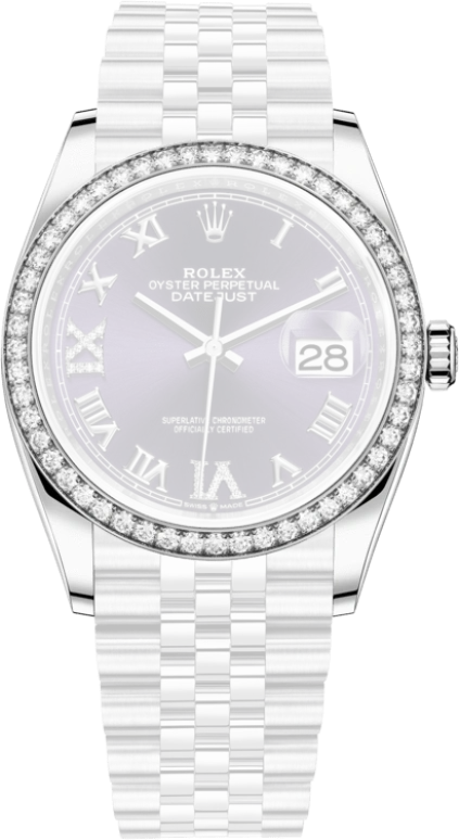 Rolex,Datejust 36 36mm,36mm,White Gold,Stainless Steel,Purple,Automatic,Day,70hours,126284RBR,126284RBR-0013