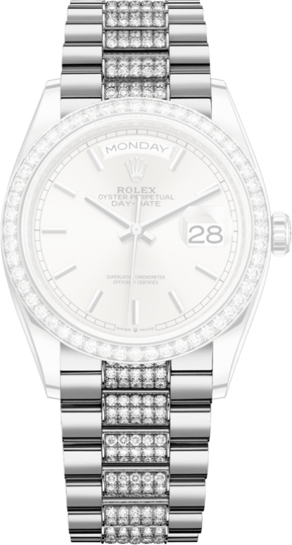 Rolex,Day-Date 36 36mm,36mm,White Gold,Silver,Automatic,Date,Day,128349RBR,128349RBR-0013