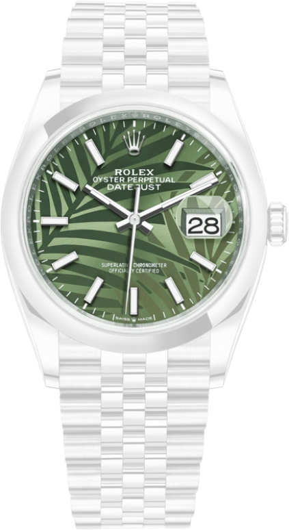 Rolex,Datejust 36 36mm,36mm,Stainless Steel,Green,Automatic,Day,70hours,126200,126200-0019