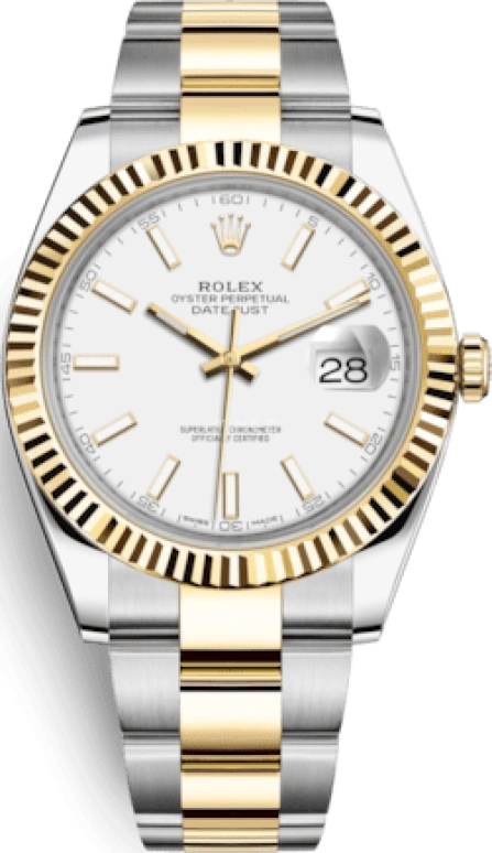 Rolex,Datejust 41 41mm,41mm,Yellow Gold,Stainless Steel,White,Automatic,Day,70hours,126333,126333-0015