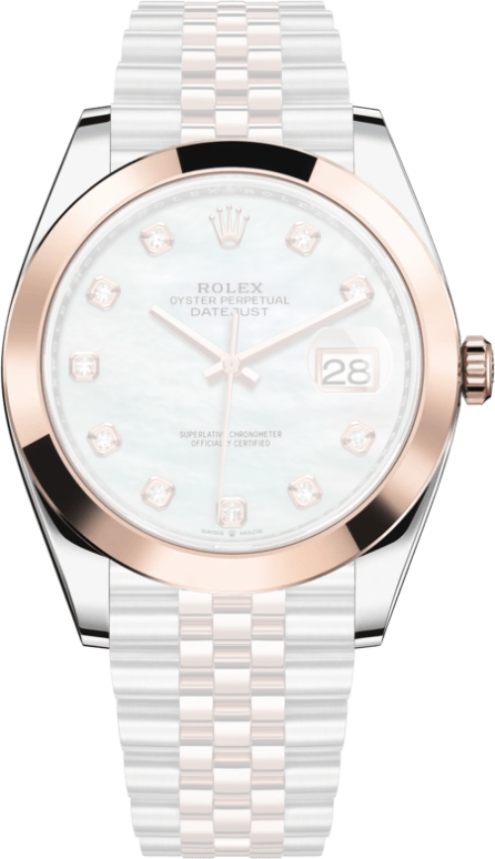 Rolex,Datejust 41 41mm,41mm,Rose Gold,Stainless Steel,White,Automatic,Day,70hours,126301,126301-0014