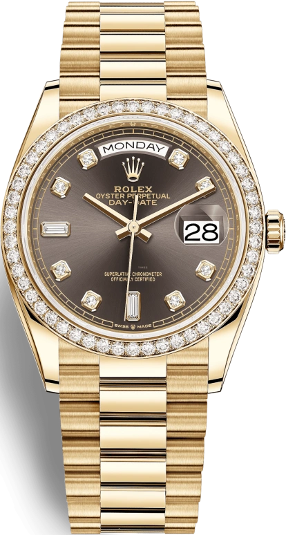 Rolex,Day-Date 36 36mm,36mm,Yellow Gold,Grey,Automatic,Date,Day,128348RBR,128348RBR-0005