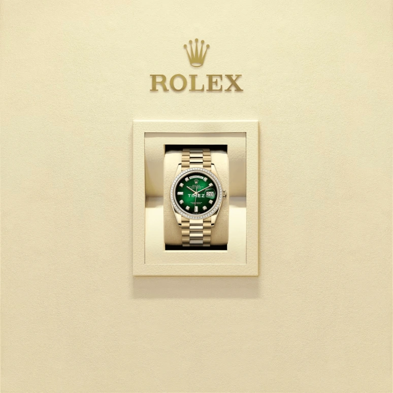 Rolex,Day-Date 36 36mm,36mm,Yellow Gold,Green,Automatic,Date,Day,128398TBR,128398TBR-0008