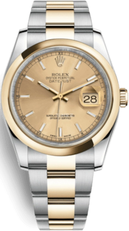 Rolex,Datejust 36 36mm,36mm,Yellow Gold,Stainless Steel,Champagne,Automatic,Day,48hours,116203,116203-0125