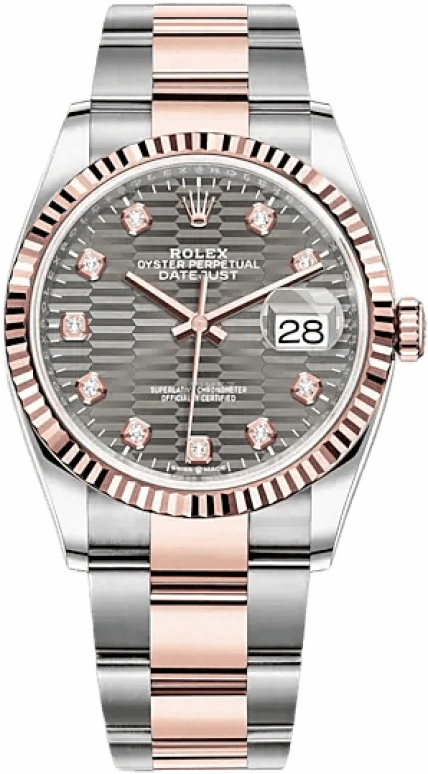 Rolex,Datejust 36 36mm,36mm,Rose Gold,Stainless Steel,Silver,Automatic,Day,70hours,126231,126231-0042