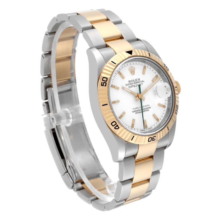 Rolex,Datejust 36 36mm,36mm,Stainless Steel,Yellow Gold,White,Automatic,Day,48hours,116263 Turn,116263 Turn-O-Graph white Oyster Green Hand