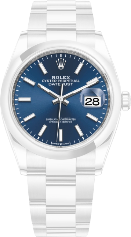 Rolex,Datejust 36 36mm,36mm,Stainless Steel,Blue,Automatic,Day,70hours,126200,126200-0006