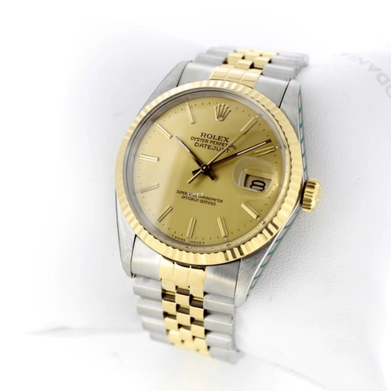 Rolex,Datejust 36 36mm,36mm,Yellow Gold,Stainless Steel,Champagne,Automatic,Day,50hours,16013 Jubilee