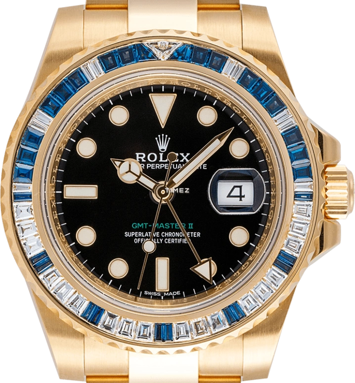 Rolex,GMT-Master II 40mm,40mm,Yellow Gold,Black,Automatic,Day,Dule Time,116748SA