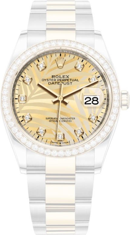 Rolex,Datejust 36 36mm,36mm,Yellow Gold,Stainless Steel,Champagne,Automatic,Day,70hours,126283RBR,126283RBR-0030