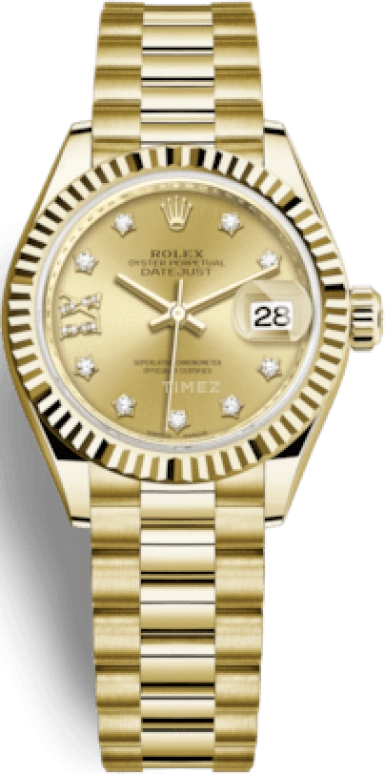 Rolex,Lady-Datejust 28mm,28mm,Yellow Gold,Champagne,Automatic,Day,55hours,279178,279178-0013