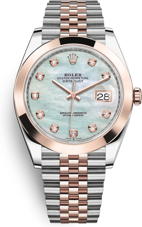 Rolex,Datejust 41 41mm,41mm,Rose Gold,Stainless Steel,White,Automatic,Day,70hours,126301,126301-0014