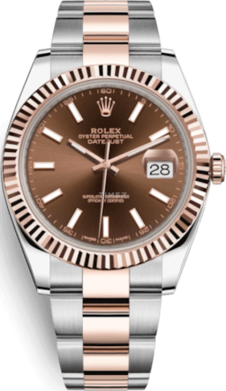 Rolex,Datejust 41 41mm,41mm,Rose Gold,Stainless Steel,Brown,Automatic,Day,70hours,126331,126331-0001