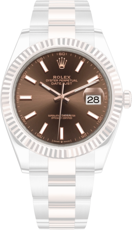 Rolex,Datejust 41 41mm,41mm,Rose Gold,Stainless Steel,Brown,Automatic,Day,70hours,126331,126331-0001