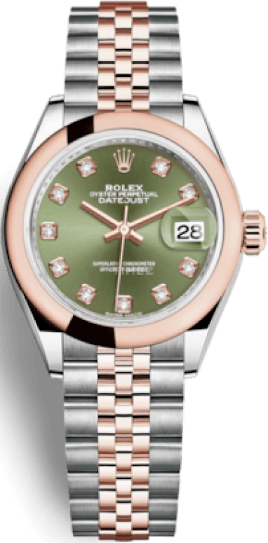 Rolex,Lady-Datejust 28mm,28mm,Rose Gold,Stainless Steel,Green,Automatic,Day,55hours,279161,279161-0007