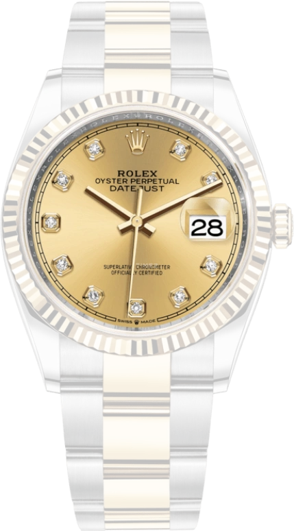 Rolex,Datejust 36 36mm,36mm,Yellow Gold,Stainless Steel,Champagne,Automatic,Day,70hours,126233,126233-0018
