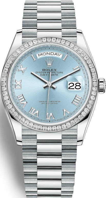 Rolex,Day-Date 36 36mm,36mm,Platinum,Ice Blue,Automatic,Date,Day,128396TBR,128396TBR-0002