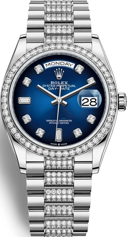 Rolex,Day-Date 36 36mm,36mm,White Gold,Blue,Automatic,Date,Day,128349RBR,128349RBR-0016